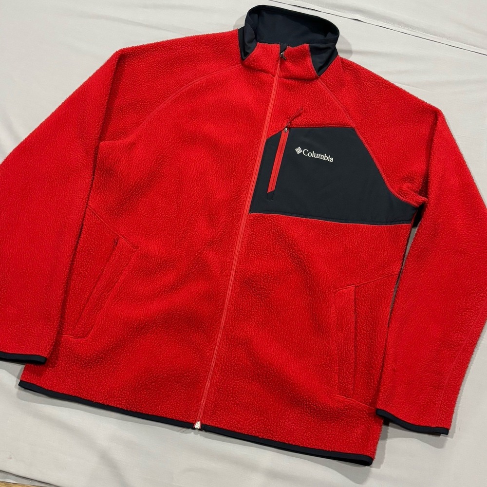 Columbia ‎ Atlas Mountain Omni-Heat Fleece Jacket Mens XL Full Zip Red Black